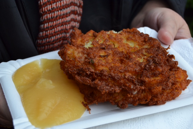 Fried potato fritters served with apple sauce - DELISH